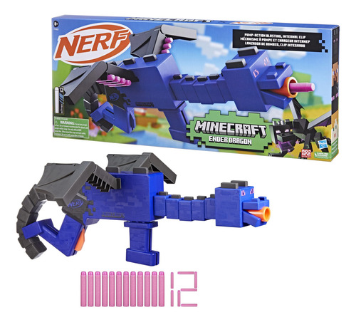 Blaster Nerf Minecraft Ender Dragon Con 12 Dardos De Espuma