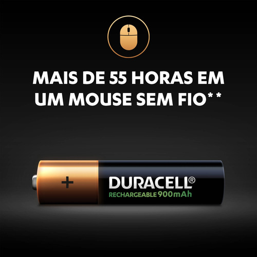 Imagem 4 de 6 de Pilha Recarregável Aaa Palito 900mah Duracell Com 4 Un.