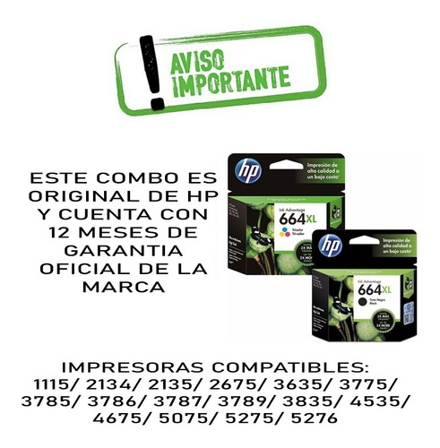 Imagen 2 de 6 de Combo Cartuchos Hp 664xl Negro + 664xl Color Original Pcreg