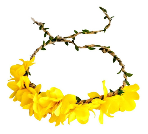 Tiara Com Flores Artificiais Decoração Cabelo Enfeites Arco Cor Amarelo