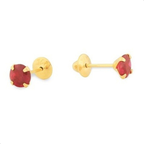 Par De Brincos Infantil Pedra 4mm 2° Furo Ouro 18k 750 Bebê