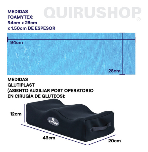 Kit Postlipo (lipofoam, Cojín Bbl) Post Quirúrgico Quirutex Celeste Unitalla