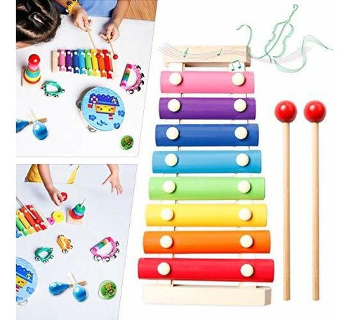 Xilafono Con Maracas Pandero De Madera Juego 11 Pz Para Niño