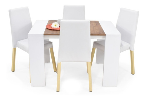 Set Comedor Chicago 4 Puestos Mácula + Sillas Viena Blanco