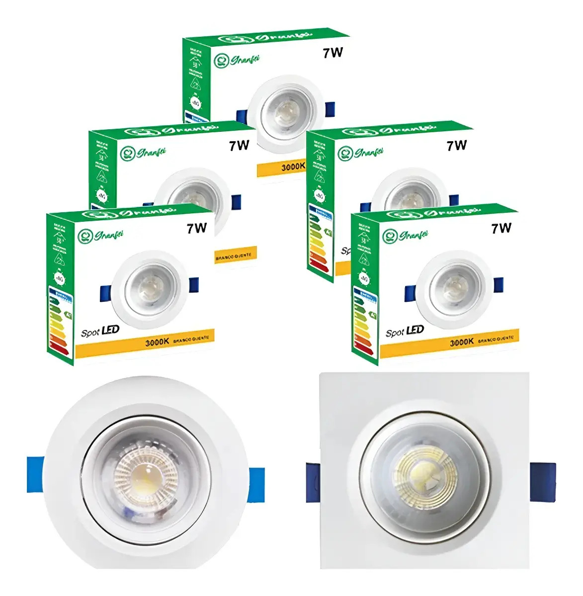 Kit 10 Spot Luminária 7w Qd Rd Frio 6500k Quente 3000k Estrutura Quadrado Branco Neutro