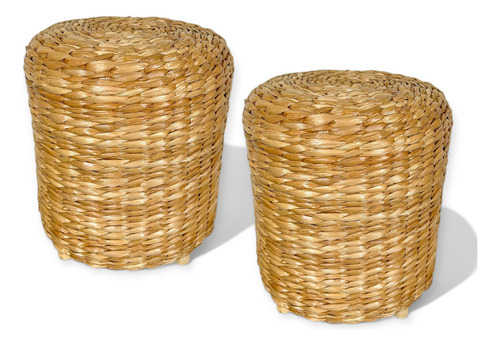 2 Mesas Laterais/puffs Palha Taboa Premium Para Casa E Decor