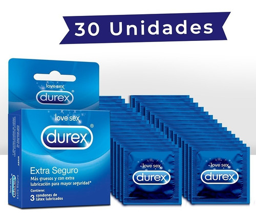 Imagen 1 de 5 de Condones Durex Extra Seguro X 30 Un - Unidad a $984