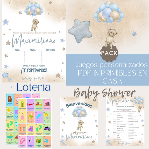 Juegos Baby  Shower Personalizado Globos  Imprimible