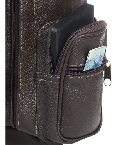 Mochila Masculina Executiva de Couro para Notebook Tradicional Marrom escuro