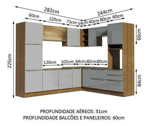 Cozinha Completa Canto Madesa Lux 526001 Armário E Balcão Cor Rustic/Cinza