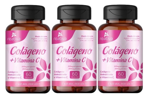 Kit 3x Colágeno Hidrolisado+vitamina C Com 60 Cáp - Reativa