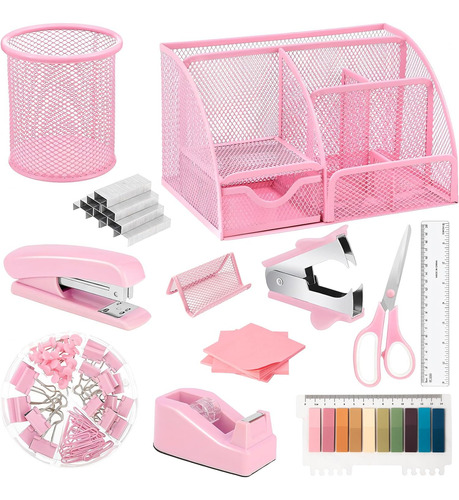 Organizador De Escritorio Rosa Y Kit De Accesorios, Suminist