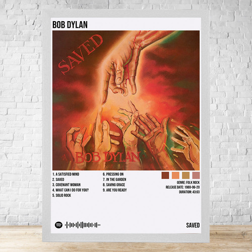 Cuadro Bob Dylan Saved 30x40 Con Vidrio Y Marco Madera C858 Blanco Clasico
