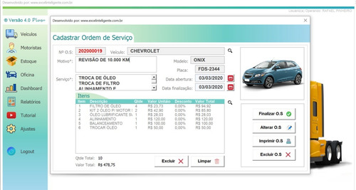 Planilha De Estoque, Rodízio Pneus, Peças, Manutenção, Carro