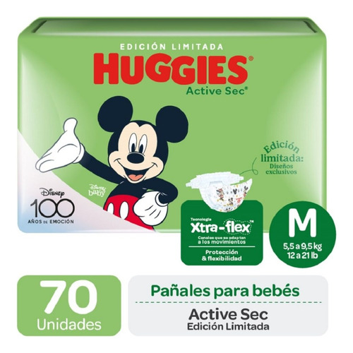  Huggies Active Sec Quincenal  M 70 Unidades