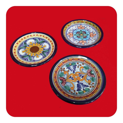 Imagen 1 de 7 de 3 Platos Talavera Poblana Colores 15 Cm Diseños Diferentes