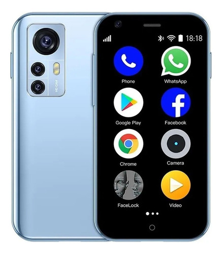 Teléfono Inteligente Android Barato D18 2.5 Pulgadas Azul Claro Y Gris Ram 1gb Y Rom 8gb
