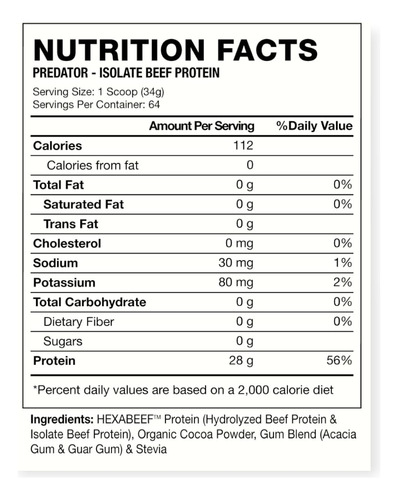 Proteina Predator Beef 4.8lbs 64 Sv Chocolate - Hexacore