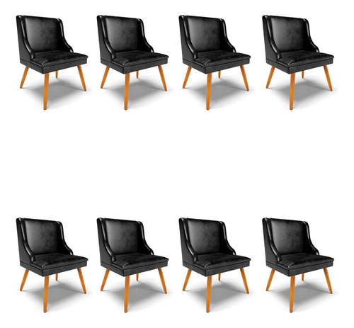 Kit 8 Cadeiras Estofadas Jantar Lia Sintético Premium Preto