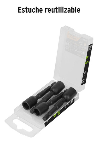 Estuche Con 4 Dados Magnéticos Impacto 3/8in Largo 2-1/2in