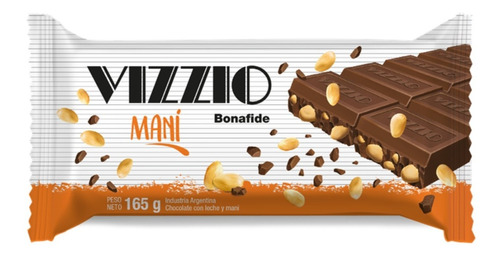 Imagen 1 de 10 de Tableta Vizzio Chocolate Con Leche Y Mani X 165g. Bonafide