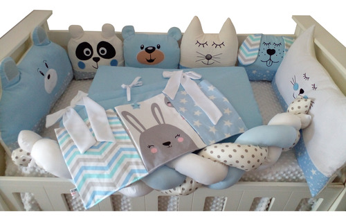 Bebé Feliz: Set Para Cuna Funcional Chichoneras Y Accesorios Animalitos