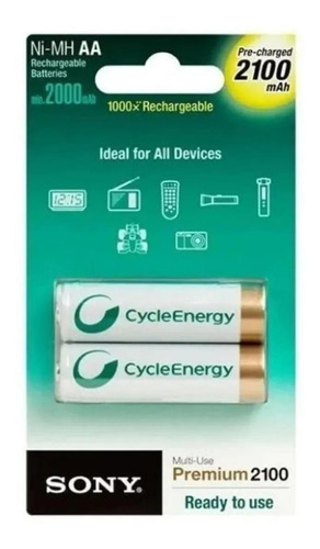 Pilha  recarregável Sony Cycle Energy NH-AA-B2KN Cilíndrica - kit de 2 unidades