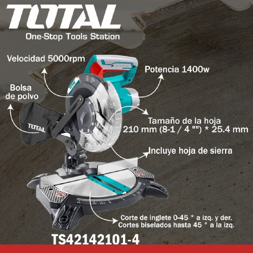 Imagen 3 de 8 de Sierra Ingleteadora Total 1400w / 5000 Rpm 210mm 8 Pulgadas