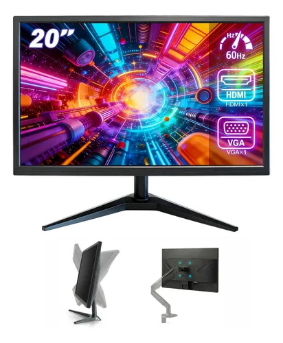 Monitor Led 20'' 1440*900 Full Hd Com 60hz E 6ms Hdmi E Vga - Furação Vesa, Ajuste De Angulo, Cor Preto