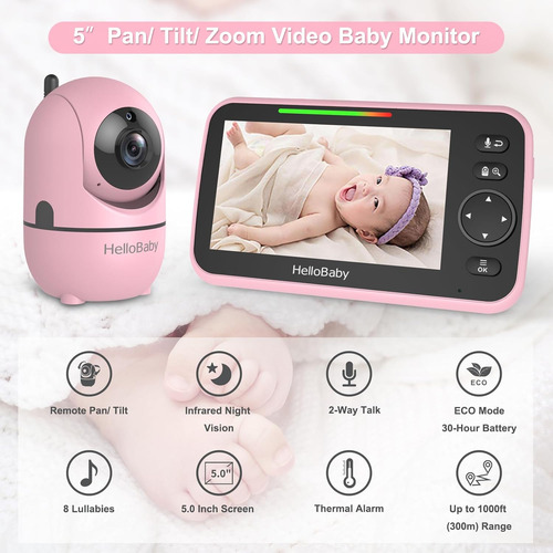 Hellobaby Upgrade Monitor, Pantalla De 5'' Con Batería De 30