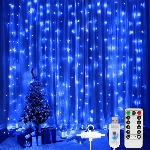 Luz De Corda De Cortina Azul,300 Leds 3x3m String Lights