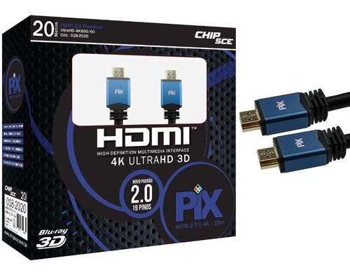 Cabo Hdmi 2.0 Premium 20 Metros Ultra Hd 4k  Chipsce