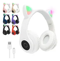 Comprar Auriculares Oreja De Gato Gamer Bluetooth Luz Led Neko Usb Color Blanco