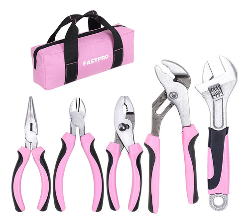 Fastpro Juego De 5 Alicates Rosados Con Bolsa De Almacenamie
