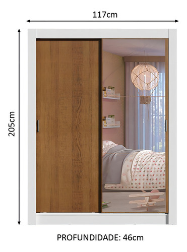 Guarda-roupa Madesa Theo 2 Portas Com Espelho 4 Gavetas Cor Branco/Rustic