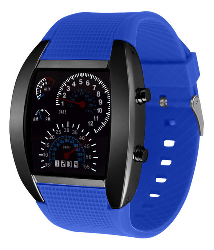 Black Shell Deep Blue - Reloj Led De Aviación Con Esfera En