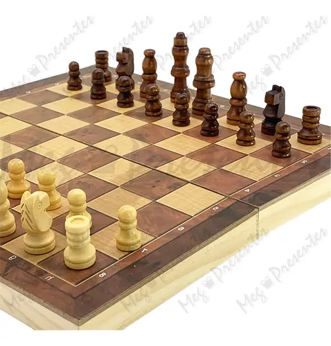 Jogo de xadrez De Madeira 3 Em 1 24 x 24 Cm - CHESS - Jogo de