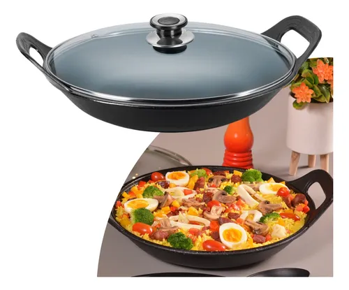 comprar Panela Mineira De Ferro Risoto Paella Tampa De Vidro 5l