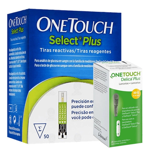 Onetouch Tiras Select Plus 50 Tiras Y 25 Lancetas Glucómetro