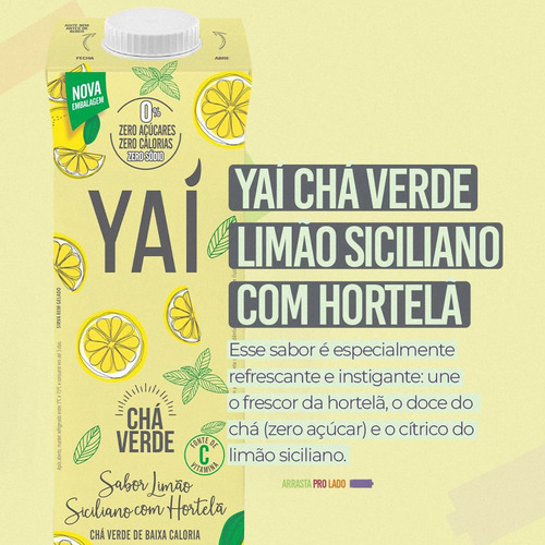 Chá Verde Yaí 1l Limão Siciliano E Hortelã Zero Açúcar 12un