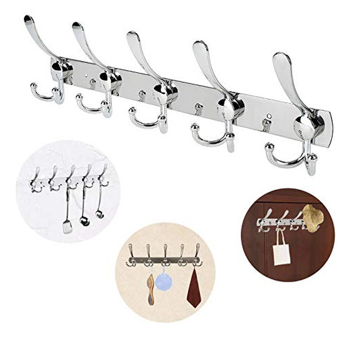 Perchero De Pared 5 Ganchos Acero Inoxidable Resistente