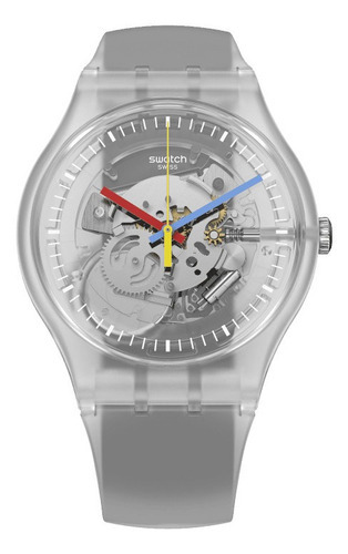Reloj Swatch Clearly Black Striped Suok157 Color De La Correa Negro Color Del Bisel Transparente Color Del Fondo Transparente