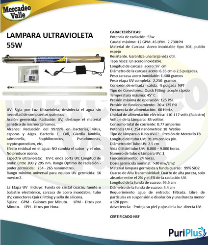 Lampara Ultravioleta Uv Germicida 55w Para Filtro De Agua