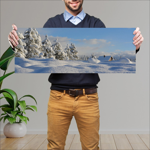 Cuadro Grande 30x80 Cm Ilustracion Paisaje De Nieve