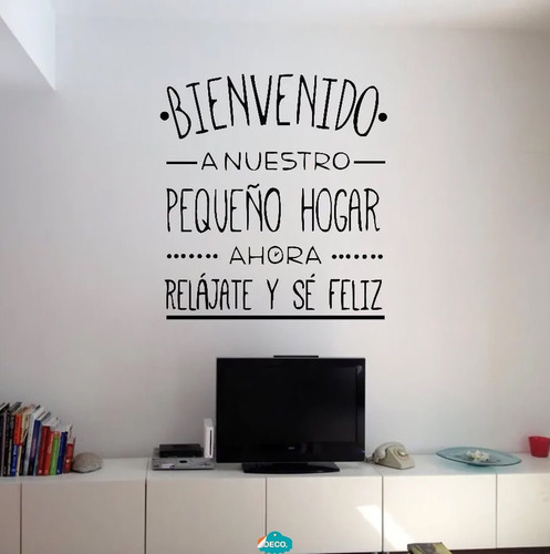 Imagen 1 de 4 de Vinilo Frase Bienvenido Hogar Decoracion Pared 65x60cm
