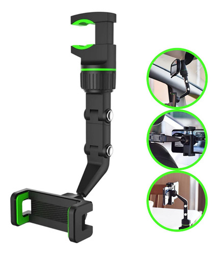 Soporte Para Teléfono Con Espejo Retrovisor 360º Multiuso Universal Verde,soporte Celular,soporte De Celular