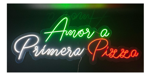 Letrero Led Neon Pizza Restaurant Amor  70 X 28cm Luminoso