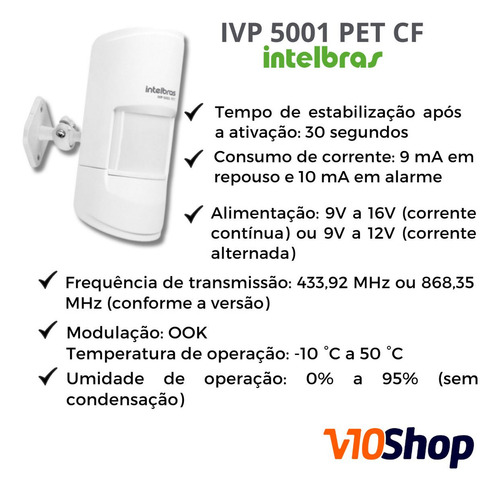 Sensor De Alarme Ivp 5001 Pet 20kg Intelbras Branco