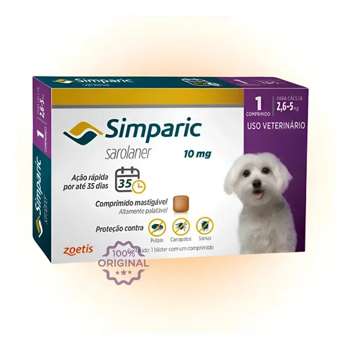 Antipulgas Simparic 10mg 2,6 A 5kg C/1 Comprimido Original Cinza-escuro
