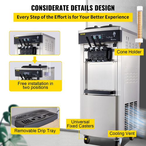 Maquina Helado Suave Nieve Comercial Yogurth 3 Sabores 2200w